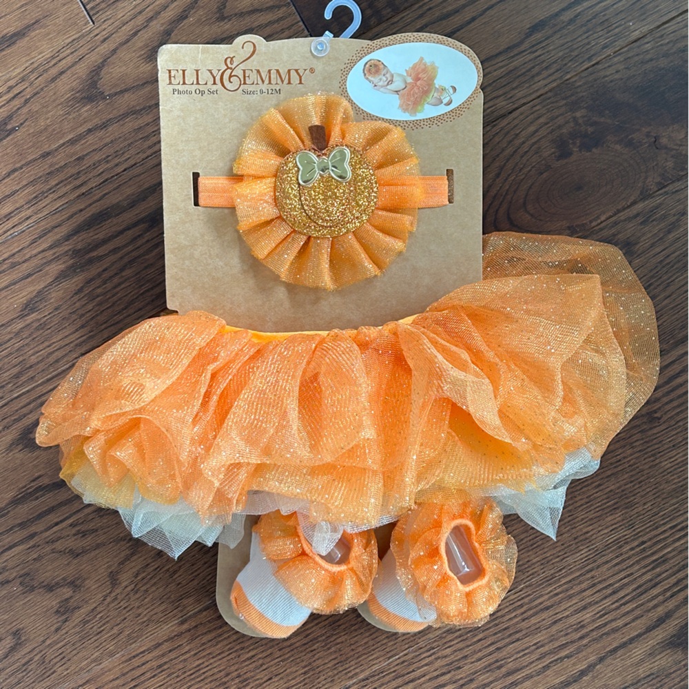 Elly & Emmy First Halloween Photo Op 3 Piece Set Orange Tutu